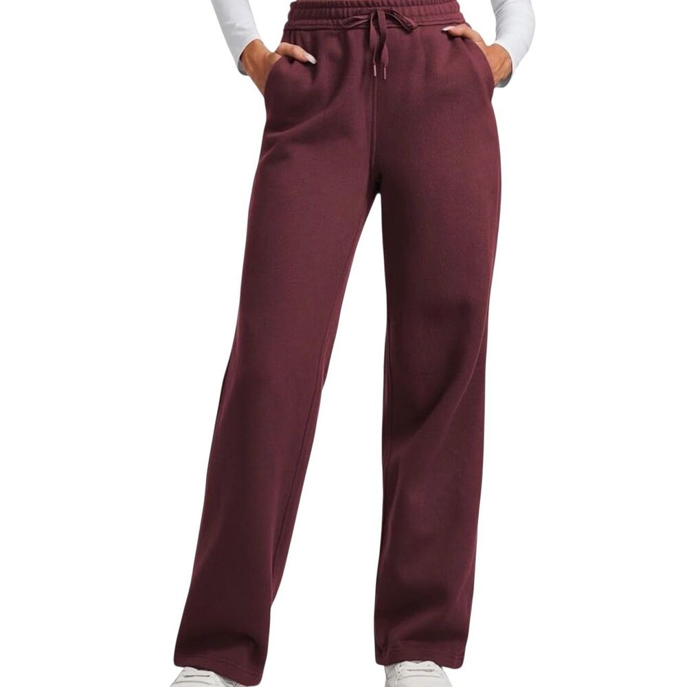 CRZ Yoga Fleece Lined SweatPants Pants Straight Leg Dark Red  S 4 6 NWT